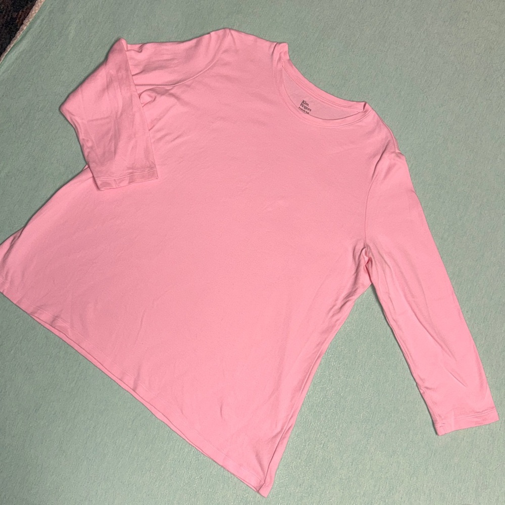 Kim Rogers Perfectly Soft L light pink 100% Cotton 3/4 sleeve t-shirt Tee EUC